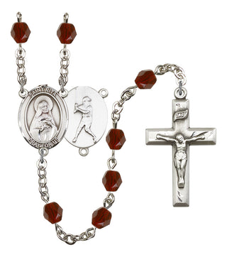 Saint Rita and Baseball Rosary with Garnet Beads