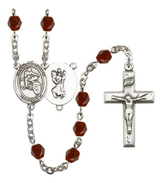 Saint Christopher and Motorcycle Rosary with Garnet Beads