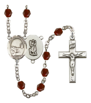 Saint Christopher and Fishing Rosary with Garnet Beads