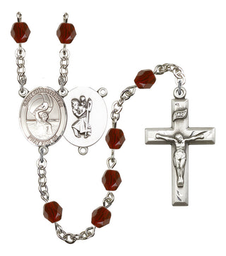 Saint Christopher and Water Polo-Men Rosary with Garnet Beads