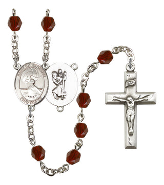Saint CHRISTOPHER and Water Polo-Women Rosary with Garnet Beads