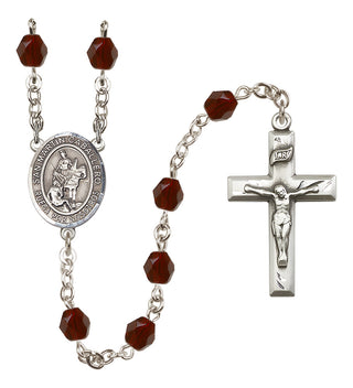 Silver Plated 6mm Fire Polished San Martin Caballero Rosary in Garnet
