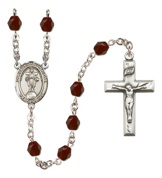 Silver Plated 6mm Fire Polished Our Lady of All Nations Rosary in Garnet
