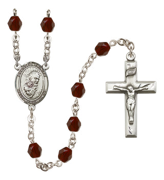 Silver Plated 6mm Fire Polished Blessed Trinity Rosary in Garnet