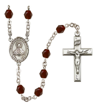 Silver Plated 6mm Fire Polished Our Lady of San Juan Rosary in Garnet