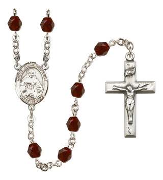 Silver Plated 6mm Fire Polished Saint Julia Billiart Rosary in Garnet