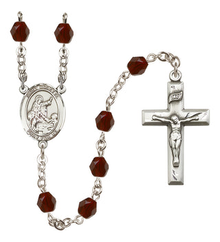 Silver Plated 6mm Fire Polished Saint Colette Rosary in Garnet