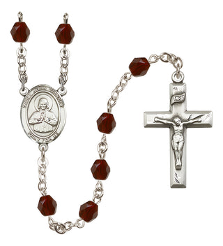 Silver Plated 6mm Fire Polished Saint John Vianney Rosary in Garnet