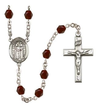 Silver Plated 6mm Fire Polished Saint Matthias the Apostle Rosary in Garnet