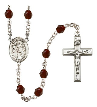 Silver Plated 6mm Fire Polished Saint Felicity Rosary in Garnet