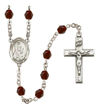 Silver Plated 6mm Fire Polished Saint John Chrysostom Rosary in Garnet