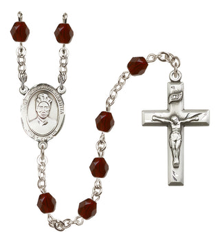 Silver Plated 6mm Fire Polished Saint Josephine Bakhita Rosary in Garnet