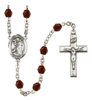 Silver Plated 6mm Fire Polished Saint Rocco Rosary in Garnet