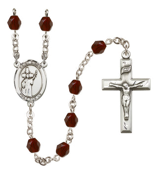 Silver Plated 6mm Fire Polished Saint Aidan of Lindesfarne Rosary in Garnet