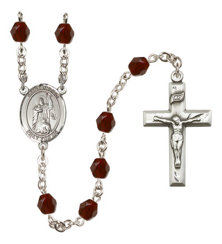 Silver Plated 6mm Fire Polished Saint Drogo Rosary in Garnet