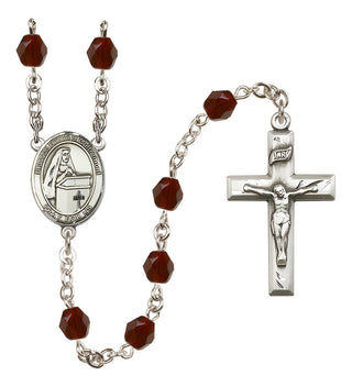 Silver Plated 6mm Fire Polished Blessed Emilee Doultremont Rosary in Garnet