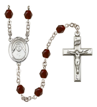 Silver Plated 6mm Fire Polished Saint Alphonsa of India Rosary in Garnet