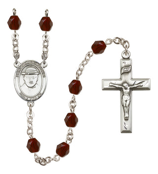 Silver Plated 6mm Fire Polished Saint Damien of Molokai Rosary in Garnet