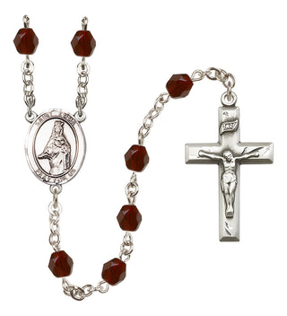Silver Plated 6mm Fire Polished Saint Emma Uffing Rosary in Garnet