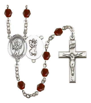 Saint Christopher and Baseball Rosary with Garnet Beads
