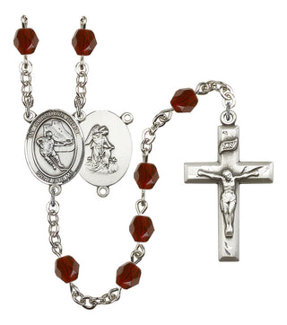 Guardian Angel and Hockey Rosary with Garnet Beads