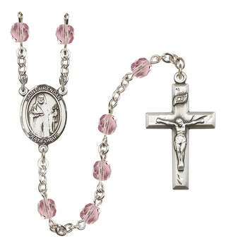 Silver Plated 6mm Fire Polished Saint Brendan the Navigator Rosary in Light Amethyst