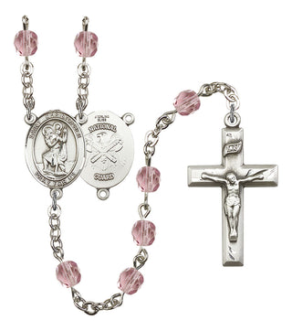 Saint Christopher and Nat'l Guard Rosary with Light Amethyst Beads