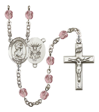 Saint Christopher and Navy Rosary with Light Amethyst Beads