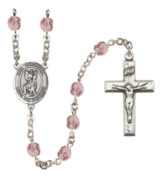 Silver Plated 6mm Fire Polished San Cristobal Rosary in Light Amethyst