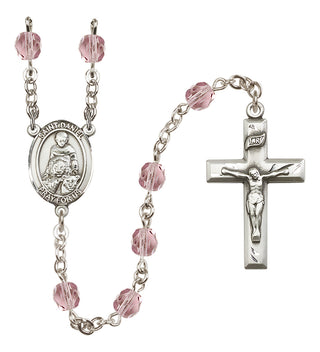 Silver Plated 6mm Fire Polished Saint Daniel Rosary in Light Amethyst