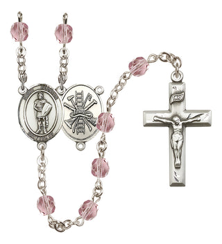 Silver Plated 6mm Fire Polished Saint Florian/Firefighter Rosary in Light Amethyst