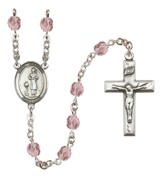 Silver Plated 6mm Fire Polished Saint Genesius of Rome Rosary in Light Amethyst