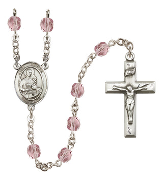 Silver Plated 6mm Fire Polished Saint Gerard Majella Rosary in Light Amethyst