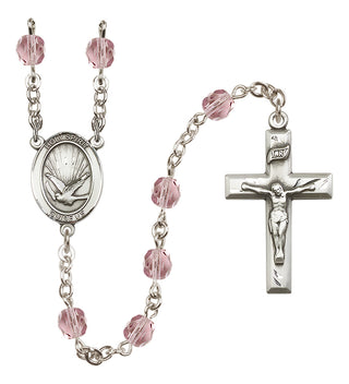 Silver Plated 6mm Fire Polished Holy Spirit Rosary in Light Amethyst