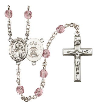 Silver Plated 6mm Fire Polished Saint Joan of Arc / Air Force Rosary in Light Amethyst