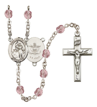 Silver Plated 6mm Fire Polished Saint Joan of Arc / Army Rosary in Light Amethyst