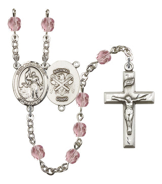 Saint Joan of Arc and Nat'l Guard Rosary with Light Amethyst Beads