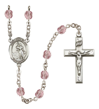 Silver Plated 6mm Fire Polished Saint Joan of Arc Rosary in Light Amethyst