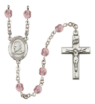 Silver Plated 6mm Fire Polished Saint John Bosco Rosary in Light Amethyst