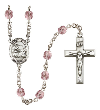 Silver Plated 6mm Fire Polished Saint Joshua Rosary in Light Amethyst