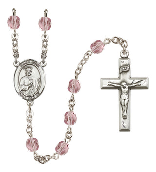 Silver Plated 6mm Fire Polished Saint Jude Thaddeus Rosary in Light Amethyst