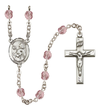 Silver Plated 6mm Fire Polished Saint Kevin Rosary in Light Amethyst