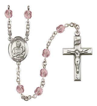Silver Plated 6mm Fire Polished Saint Lawrence Rosary in Light Amethyst