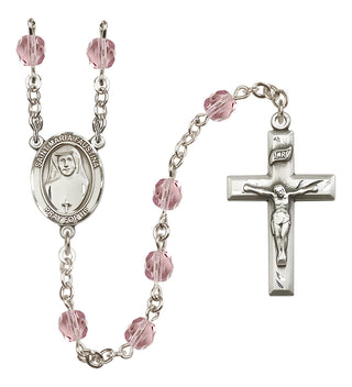 Silver Plated 6mm Fire Polished Saint Maria Faustina Rosary in Light Amethyst