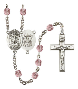 Saint Michael and Navy Rosary with Light Amethyst Beads