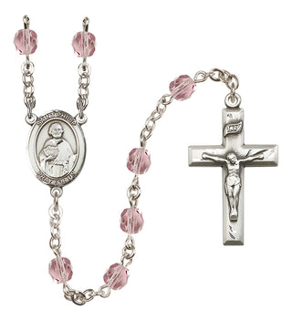 Silver Plated 6mm Fire Polished Saint Philip the Apostle Rosary in Light Amethyst