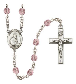 Silver Plated 6mm Fire Polished Saint Peter the Apostle Rosary in Light Amethyst