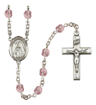 Silver Plated 6mm Fire Polished Saint Teresa of Avila Rosary in Light Amethyst
