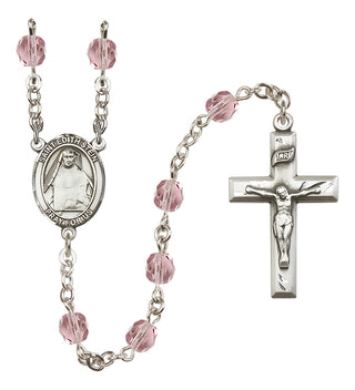 Silver Plated 6mm Fire Polished Saint Edith Stein Rosary in Light Amethyst