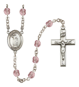 Silver Plated 6mm Fire Polished Saint Stephen the Martyr Rosary in Light Amethyst